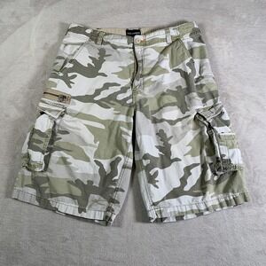 No Boundaries Shorts Mens 34 Green Gray Camo Cargo Ripstop‎ Cotton Multi Pocket